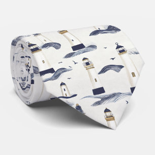Scheepslantaarn kustblauw patroon stropdas