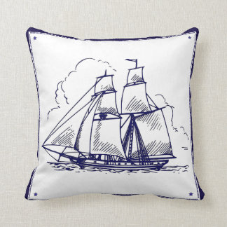 Scheepslijn Tekenblauw op Witte Pijp Kussen