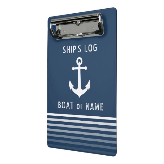 Scheepslogboek Uw Bootnaam Nautisch Anker Mini Klembord (Angled2)