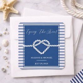 Scheepsmarine Blauw Strikknoop Strepen Trouwen  Vierkante Sticker