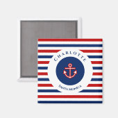Scheepsmarine marineblauw rood witte strepen magneet (Voorkant / Achterkant)