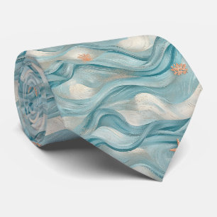 Scheepsmarine Teal Golven en Zeester Print Stropdas