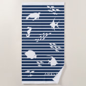 Scheepsmarine wit gestreepte monogram van zeeleven strandlaken (Voorkant)