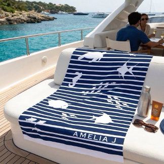 Scheepsmarine wit gestreepte monogram van zeeleven strandlaken
