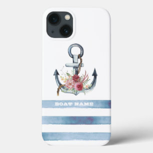 Scheepsnaam, Anker Bloemen Strepen Case-Mate iPhone Case