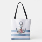 Scheepsnaam, Anker Bloemen Strepen Tote Bag (Achterkant)