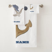 Scheepsnaam,Anker Dolfijn Marineblauwe Streep Bad Handdoek (Insitu)