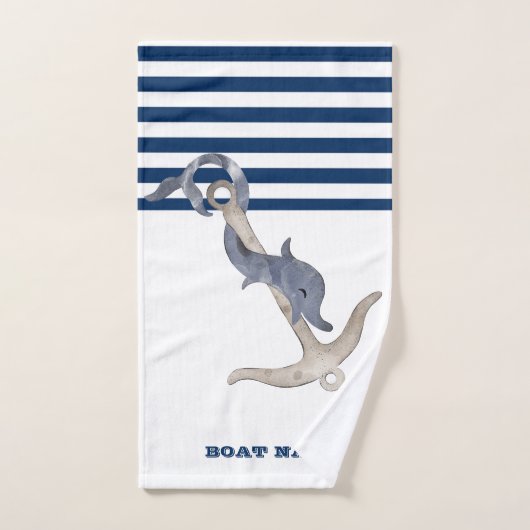 Scheepsnaam,Anker Dolfijn Marineblauwe Streep Bad Handdoek (Handdoek)