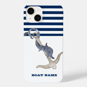Scheepsnaam, Anker Dolfijn Marineblauwe Streep Case-Mate iPhone 14 Hoesje