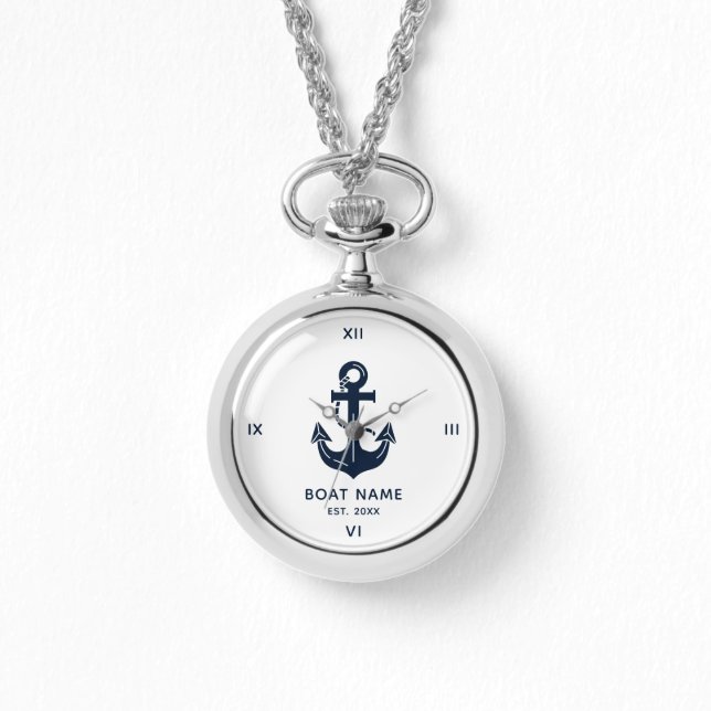 Scheepsnaam Anker Marine Blauw Horloge (Voorkant)