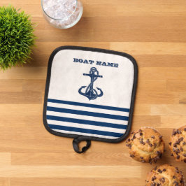 Scheepsnaam Anker Marine Blauw Witte Strepen Pannenlap