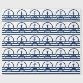 Scheepsnaam,Anker Marineblauw Gestreepd Cadeaupapier (Vlak)