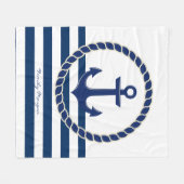 Scheepsnaam,Anker Marineblauw Gestreepd Fleece Deken (Voorkant (Horizontaal))