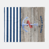 Scheepsnaam,Anker Marineblauw Gestreepd Hout Fleece Deken (Voorkant (Horizontaal))