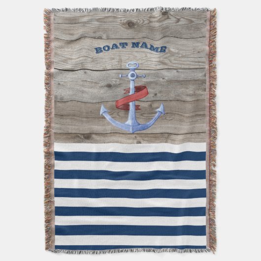 Scheepsnaam, Anker Navy Blauwe Streep Deken (Voorkant Verticaal)