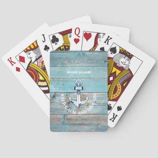 Scheepsnaam Anker Rustiek Hout Pokerkaarten (Achterkant)