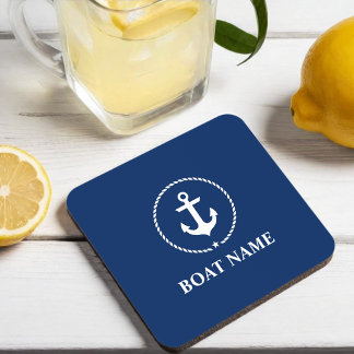 Scheepsnaam Anker Touw Marineblauw Bier Onderzetter