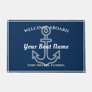 Scheepsnaam Anker Welkom Aan Boord Navy Blauw Deurmat
