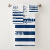 Scheepsnaam,Anker Zee Marine Blauw Gestreept Bad Handdoek (Insitu)