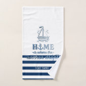 Scheepsnaam,Anker Zee Marine Blauw Gestreept Bad Handdoek (Handdoek)