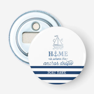 Scheepsnaam,Anker Zee Marine Blauw Gestreept Button Flesopener