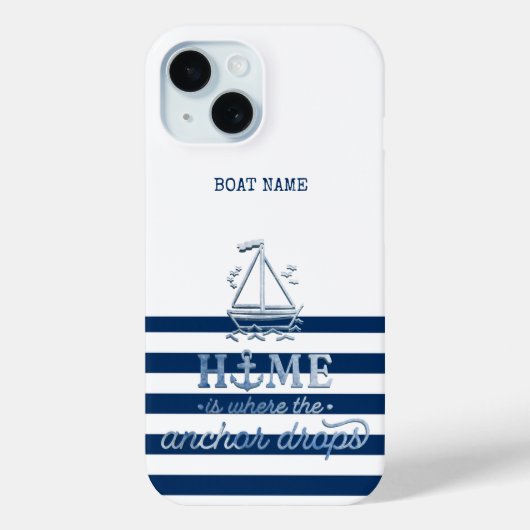 Scheepsnaam,Anker Zee Marine Blauw Gestreept Case-Mate iPhone Case (Achterkant)
