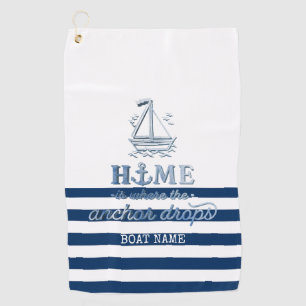 Scheepsnaam,Anker Zee Marine Blauw Gestreept Golfhanddoek