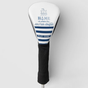 Scheepsnaam,Anker Zee Marine Blauw Gestreept Golfheadcover