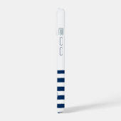 Scheepsnaam,Anker Zee Marine Blauw Gestreept iPhone 15 Case (Linkerkant)
