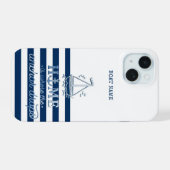 Scheepsnaam,Anker Zee Marine Blauw Gestreept iPhone 15 Case (Achterkant horizontaal)