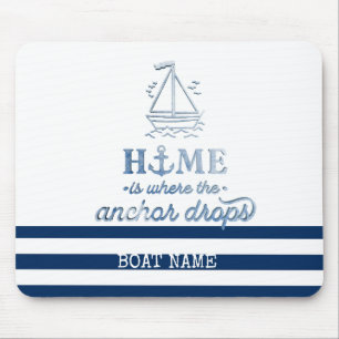 Scheepsnaam,Anker Zee Marine Blauw Gestreept Muismat