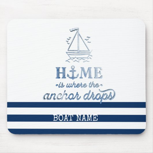 Scheepsnaam,Anker Zee Marine Blauw Gestreept Muismat (Voorkant)