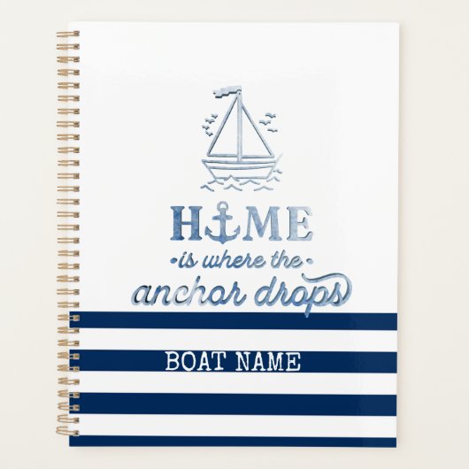 Scheepsnaam,Anker Zee Marine Blauw Gestreept Planner (Voorkant)