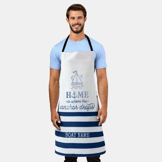 Scheepsnaam,Anker Zee Marine Blauw Gestreept Schort (Gedragen)