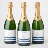 Scheepsnaam,Anker Zee Marine Blauw Gestreept Sparkling Wijnetiket (Flessen)