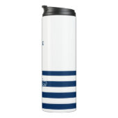 Scheepsnaam,Anker Zee Marine Blauw Gestreept Thermosbeker (Geroteerd rechts)