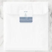 Scheepsnaam,Anker Zee Marine Blauw Gestreept Vierkante Sticker (Tas)