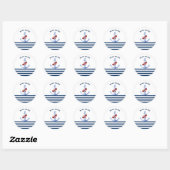 Scheepsnaam, Blauwe Anker Marineblauw Gestreept Ronde Sticker (Vel)
