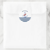 Scheepsnaam, Blauwe Anker Marineblauw Gestreept Ronde Sticker (Tas)