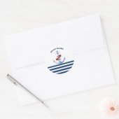 Scheepsnaam, Blauwe Anker Marineblauw Gestreept Ronde Sticker (Envelop)