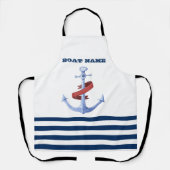 Scheepsnaam, Blauwe Anker Marineblauw Gestreept Schort (Voorkant)