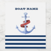 Scheepsnaam, Blauwe Anker Marineblauw Gestreept Wijn Etiket (Enkel label)