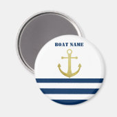 Scheepsnaam, Goud Anker Marineblauwe Strepen Magneet (Voorkant / Achterkant)