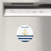 Scheepsnaam, Goud Anker Marineblauwe Strepen Magneet (Insitu (Vaatwasser))