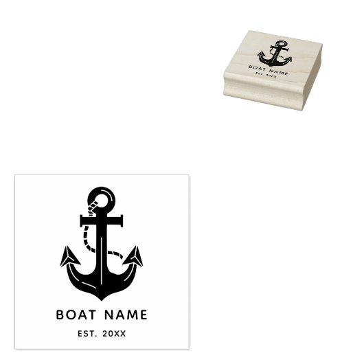 Scheepsnaam in marineblauw op maat rubberstempel (Gestempeld)