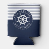 Scheepsnaam marineblauw Nautical Ship Helm Yacht Blikjeskoeler (Voorkant)