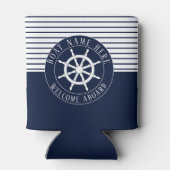 Scheepsnaam marineblauw Nautical Ship Helm Yacht Blikjeskoeler (Achterkant)