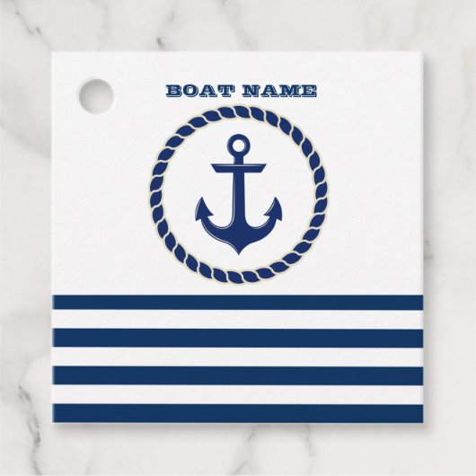 Scheepsnaam Nautical,Anker Marineblauw Gestreept Bedankjes Labels (Voorkant)