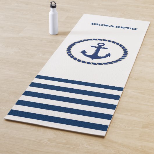 Scheepsnaam Nautical,Anker Marineblauw Gestreept Yogamat (In situ)