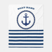 Scheepsnaam Nautical,Anker Marineblauw Gestreepte Fleece Deken (Voorkant)